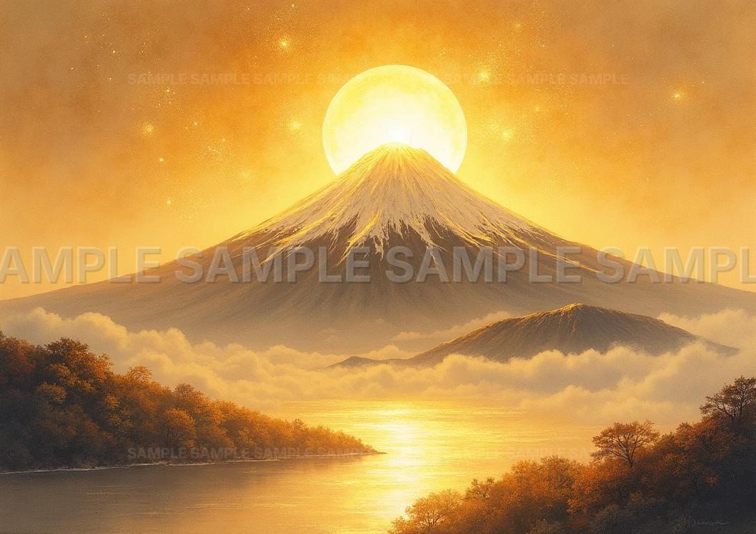 AIアート】【金運招来】昇龍富士 黄金の月 縁起物 開運アート 幸運