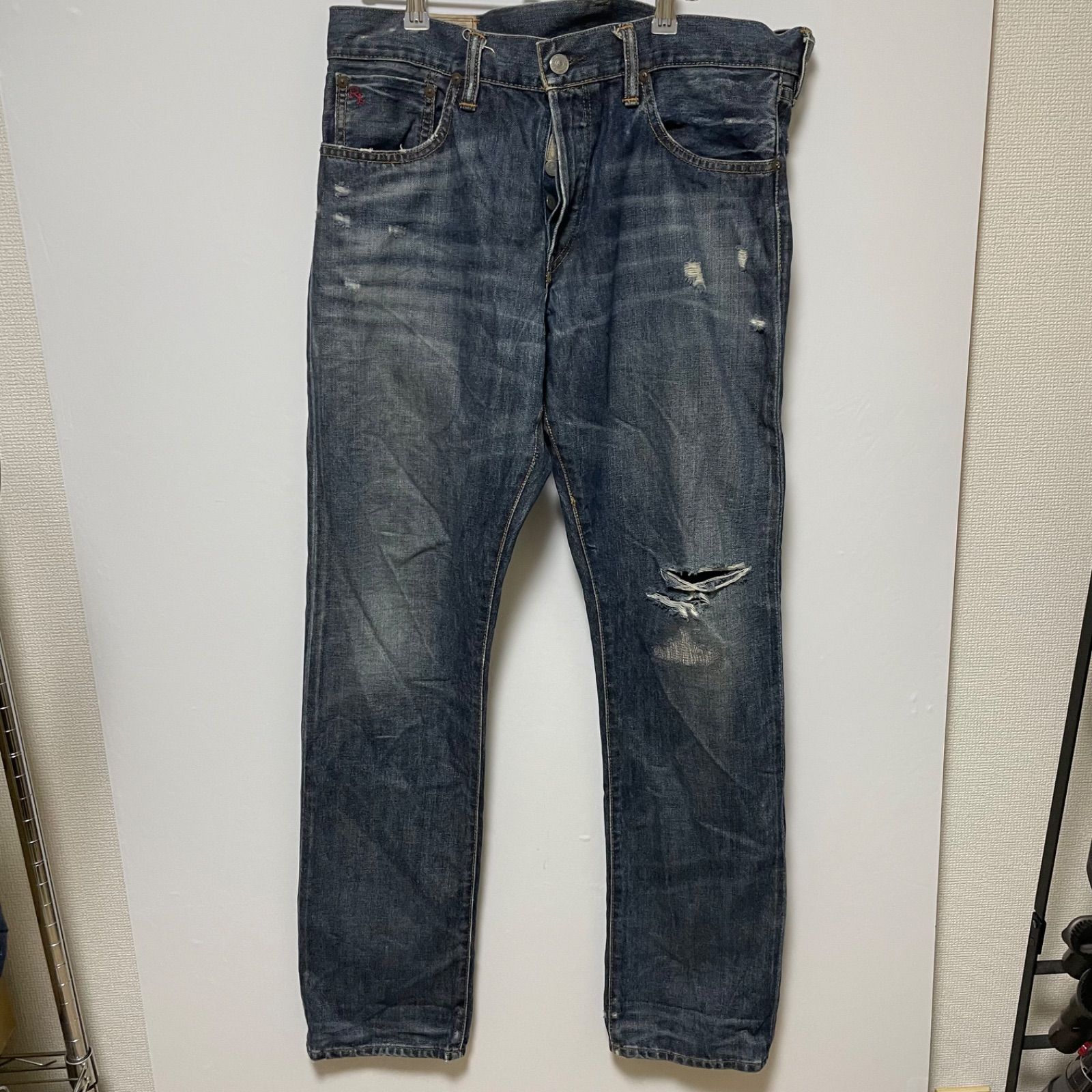 POLO RALPH LAUREN 625 デニムパンツ W34 L32 ボタンフライ ダメージ
