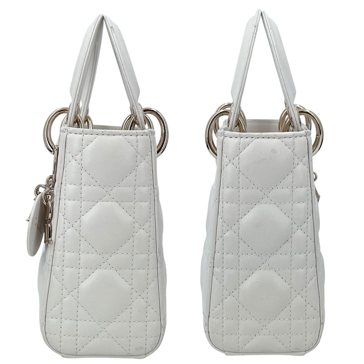 中古】Dior レディディオール ミニ カナージュ 白 ラムスキン ゴールド 