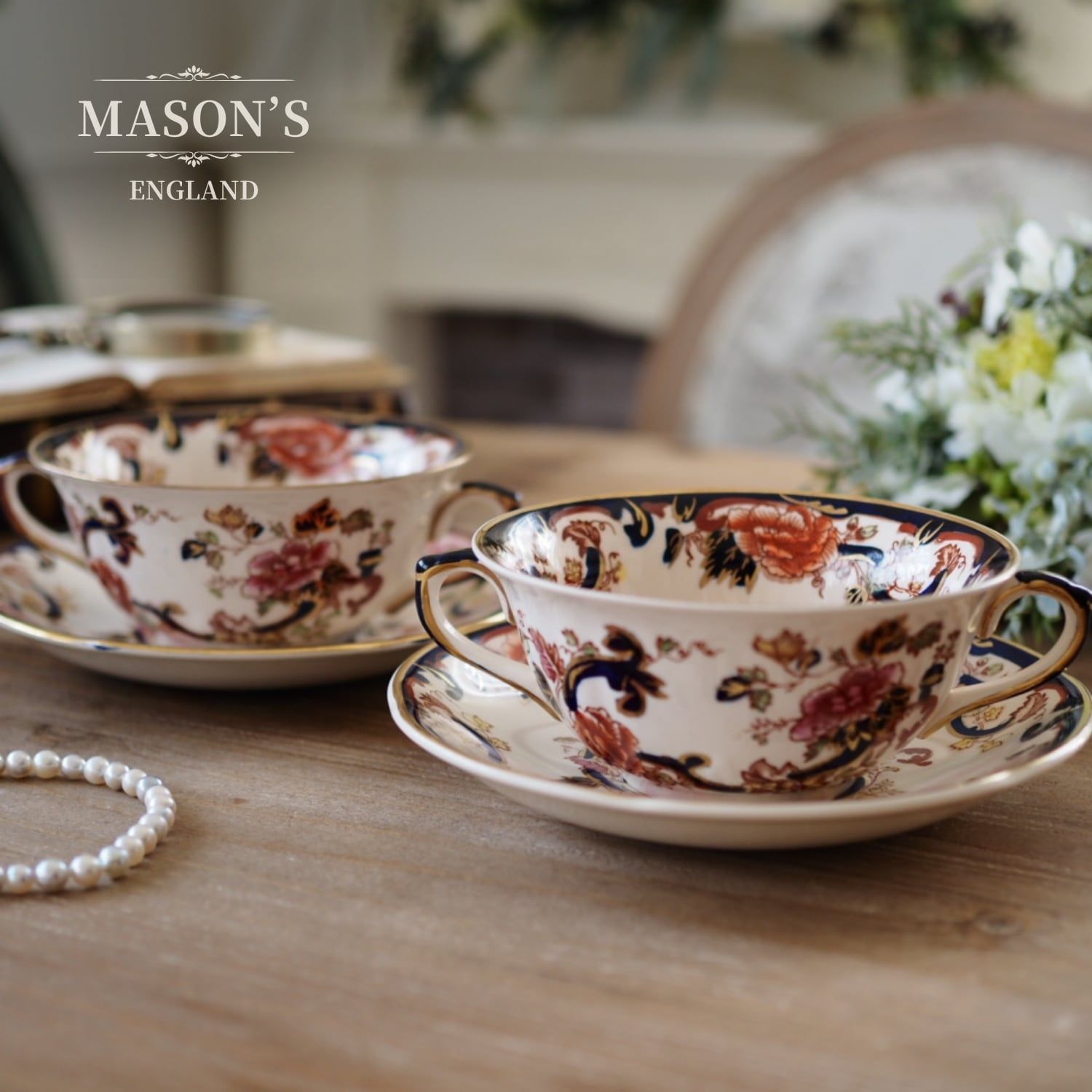 一粒で2度美味しい　メイソンズ　ブルーマンダレイ　カップ2種　ソーサー　プレート 英国メイソンズMason's ブルーマンダレイ スープカップ2客 - メルカリ