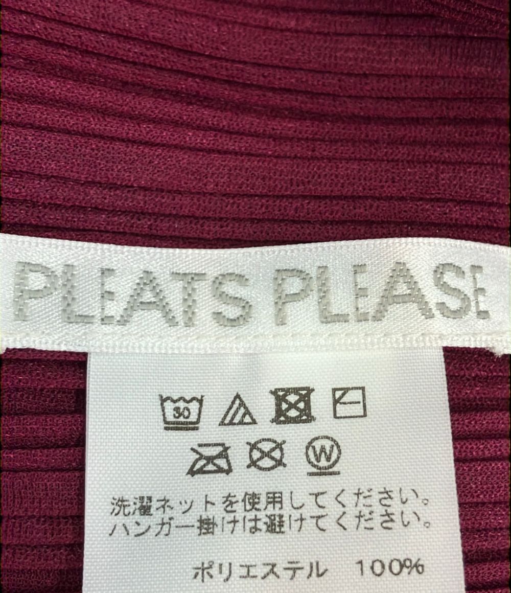 プリーツプリーズ 長袖カーディガン 変形 プリーツ ワインレッド PP83