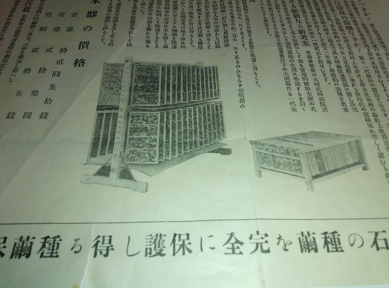 戦前レトロ 養蚕 広告チラシ「大櫛式種繭保護器」阿波川島 石黒商会