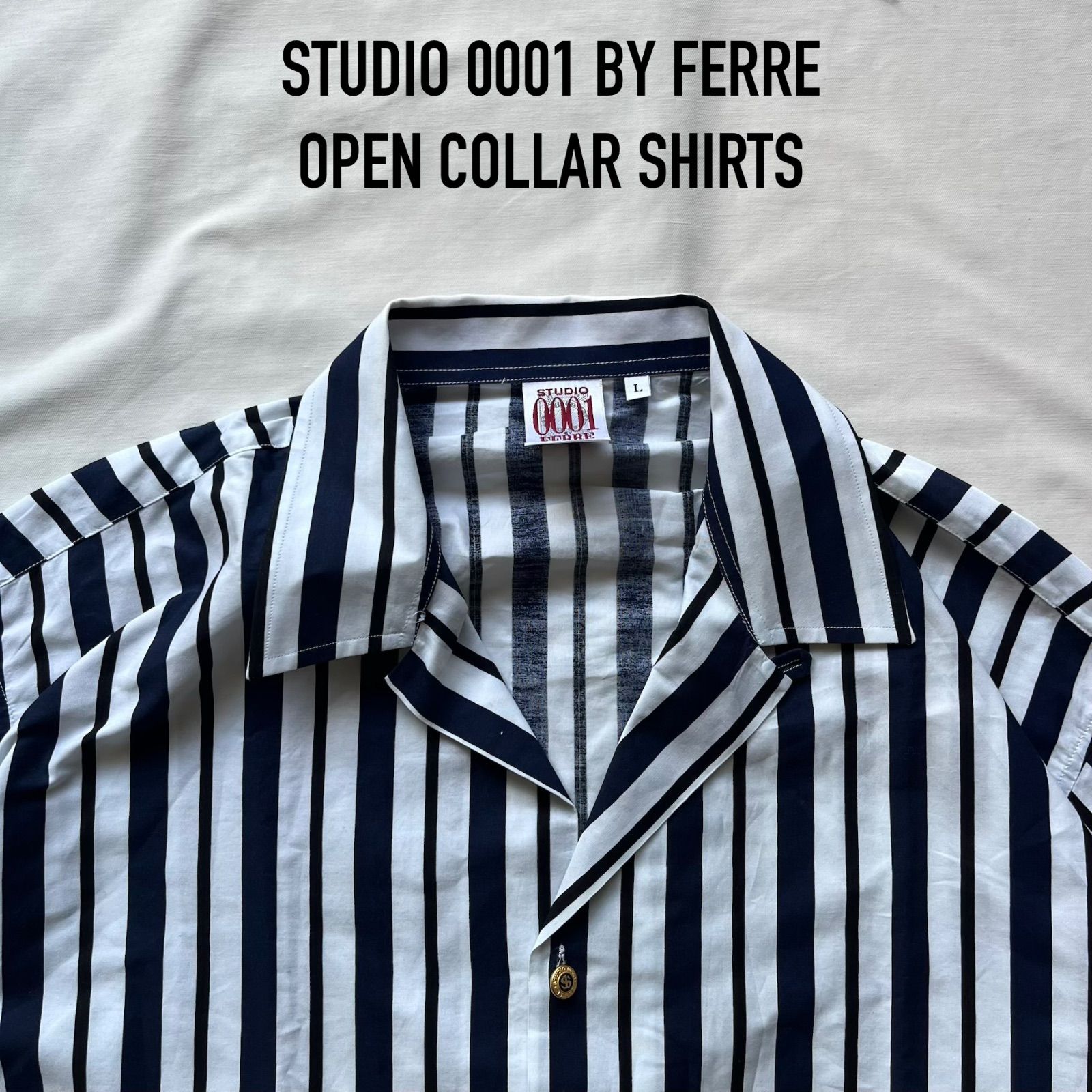 studio 0001 by ferre gianfranco ferre ジャンフランコフェレ　長袖シャツ　開襟シャツ　オープンカラーシャツ　ストライプ　Lサイズ　イタリア製