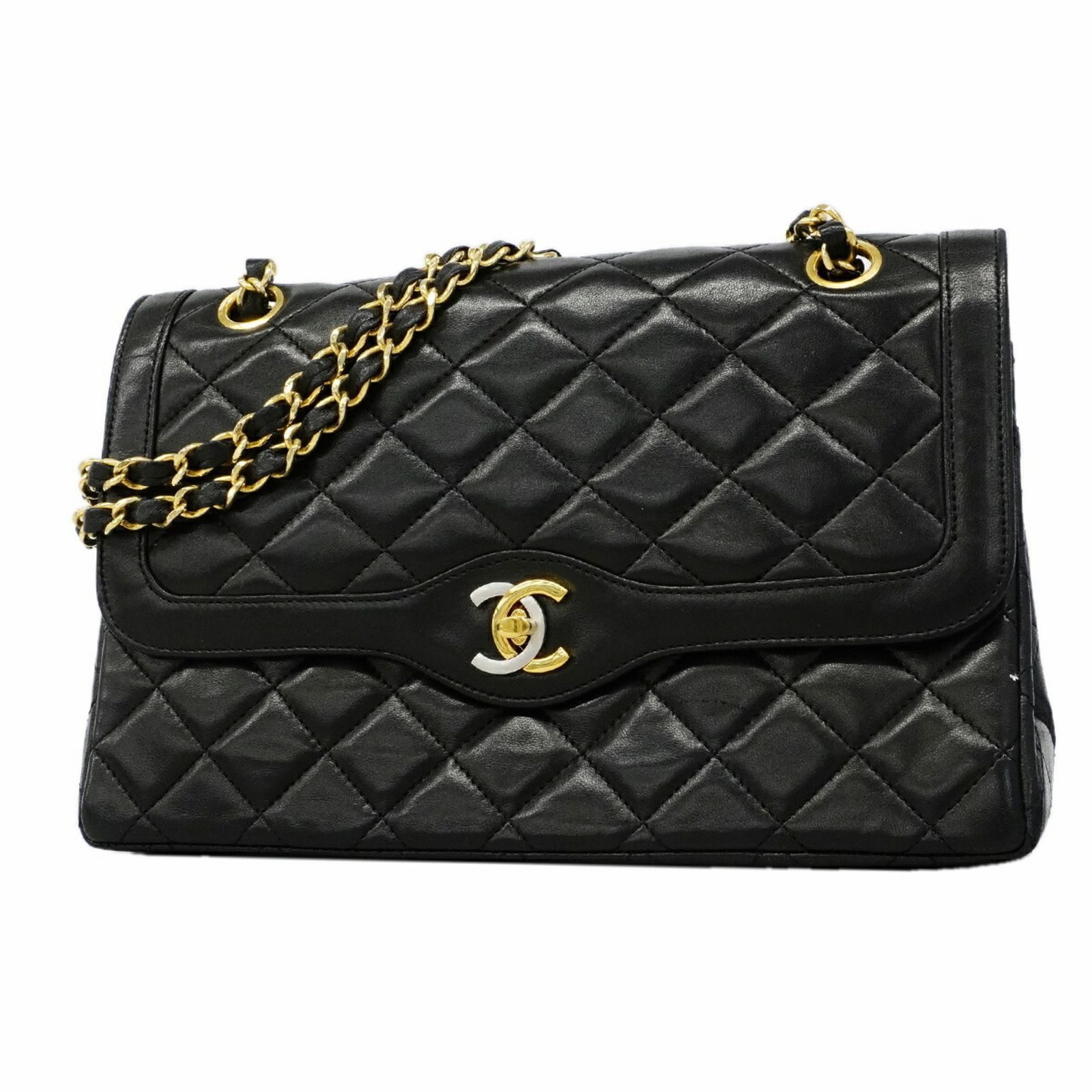 シャネル(Chanel) シャネル ショルダーバッグ マトラッセ パリ限定 Wフラップ Wチェーン ラムスキン ブラック ゴールド レディース 186,457円