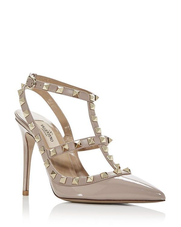 ヴァレンティノ レディース シューズ パンプス レザー Valentino Garavani Womens Rockstud Cage Leather Pumps with Studs Poudre