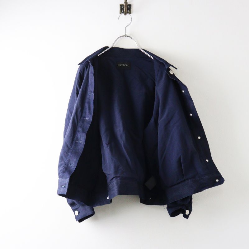 美品 インゲボルグ INGEBORG デニム×タフタジャケット 3(9号) ネイビー 