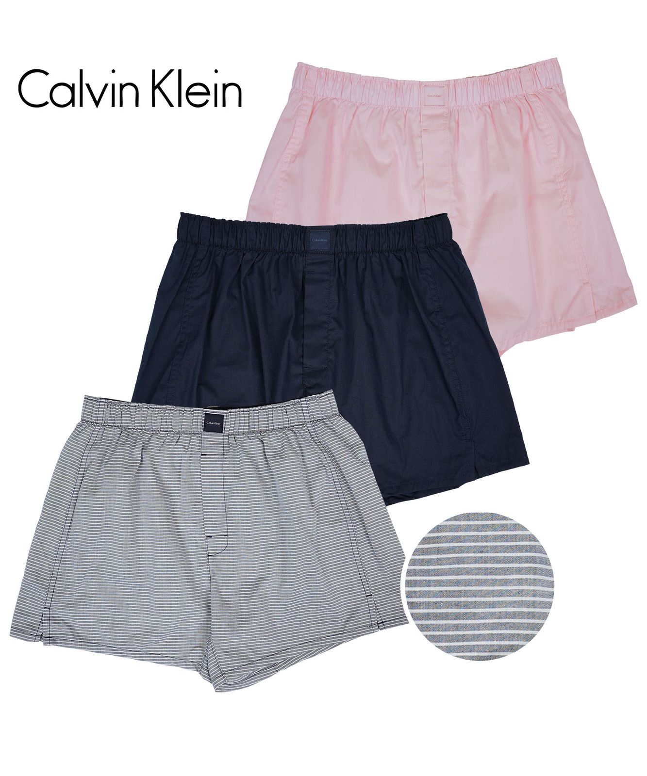 新品 未使用 並行輸入 Calvin Klein カルバンクライン 下着 【単品/3枚セット】COTTON CLASSICS WOVAN メンズ トランクス 509340 ヘアラインボーダーセット