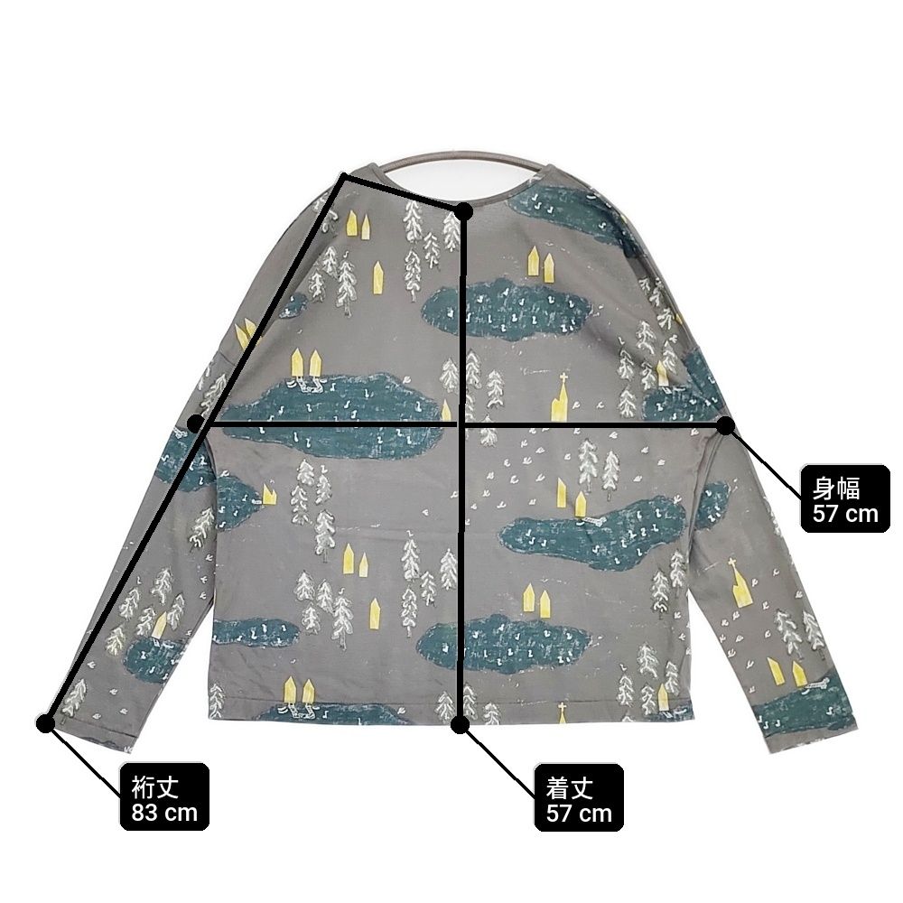 1765　ミナペルホネン カットソー forest village　グレー　36 mina perhonen forest village aaa8686 サイズ40 長袖Tシャツ