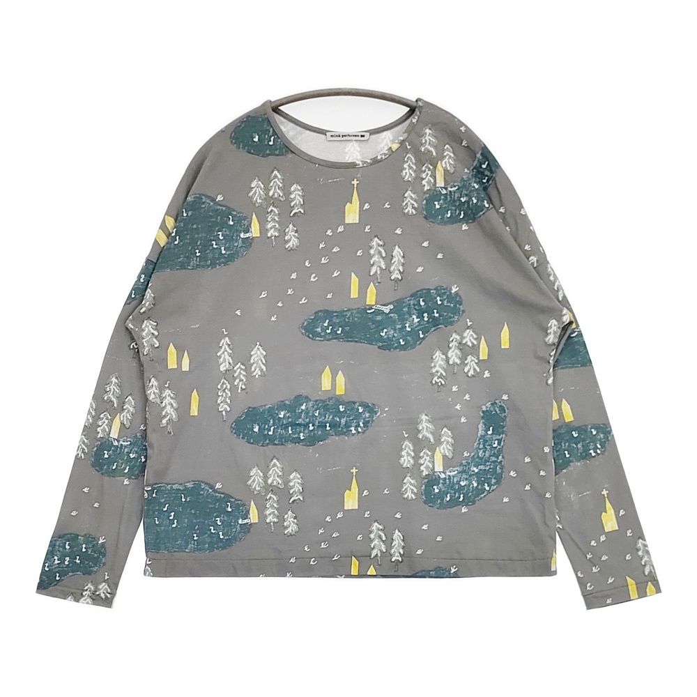 1765　ミナペルホネン カットソー forest village　グレー　36 mina perhonen forest village aaa8686 サイズ40 長袖Tシャツ