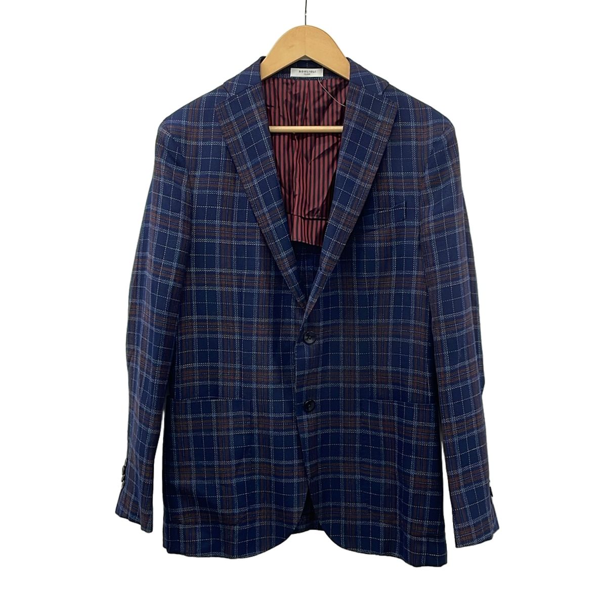 BOGLIOLI(ボリオリ) ジャケット サイズ46 S メンズ美品 - ダークネイビー×ブラウン×白 長袖/チェック柄/春/夏