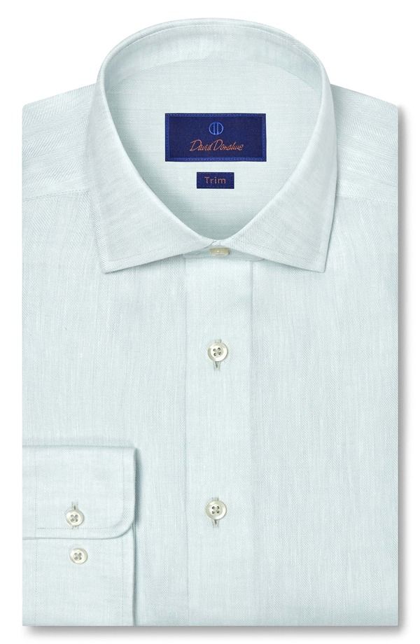 デイビッドドナヒュー メンズ トップス シャツ リネン Davidonahue Trim Fit Linen Herringbone Dresshirt Mint ミント