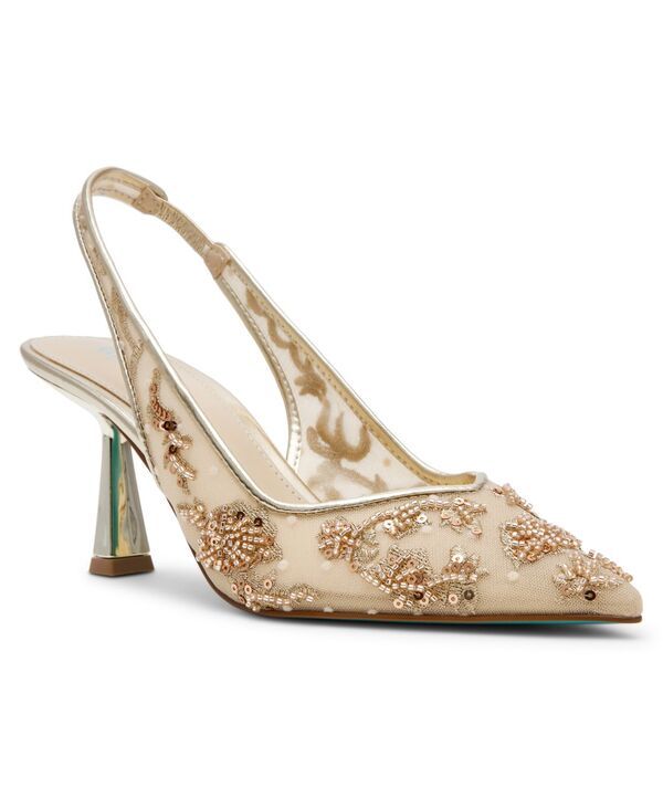 ベッツィジョンソン レディース シューズ パンプス 刺繍 Betsey Johnson Womens Nikki Embroide red Slingback Evening Pumps Light
