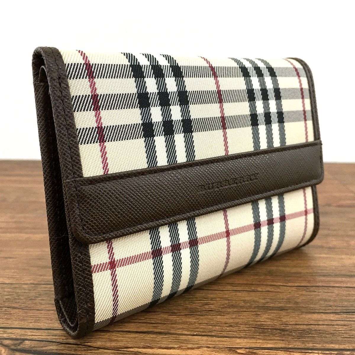 美品 BURBERRY 三つ折り財布 バーバリーチェック ベージュ 360 - メルカリ