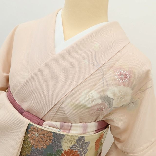 百華❀Y5202◇美品 トールサイズ 夏着物 絽 ポピー 正絹 居敷当て付き