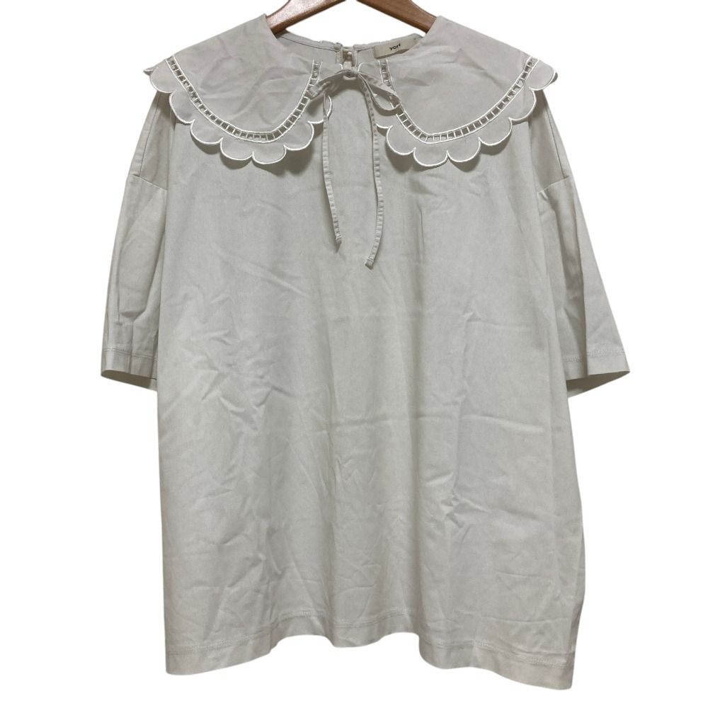 美品 yori ヨリ スカラップカラーカットソー サイズF ホワイト