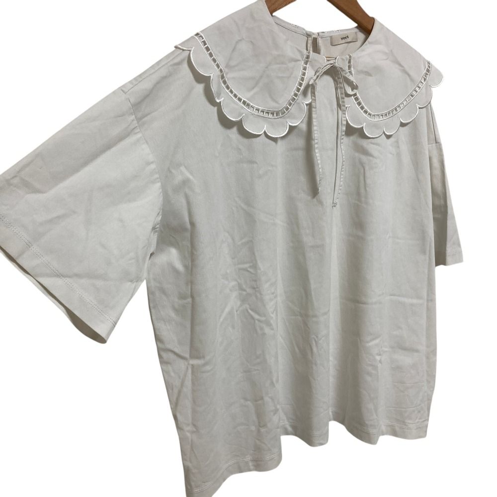 美品 yori ヨリ スカラップカラーカットソー サイズF ホワイト