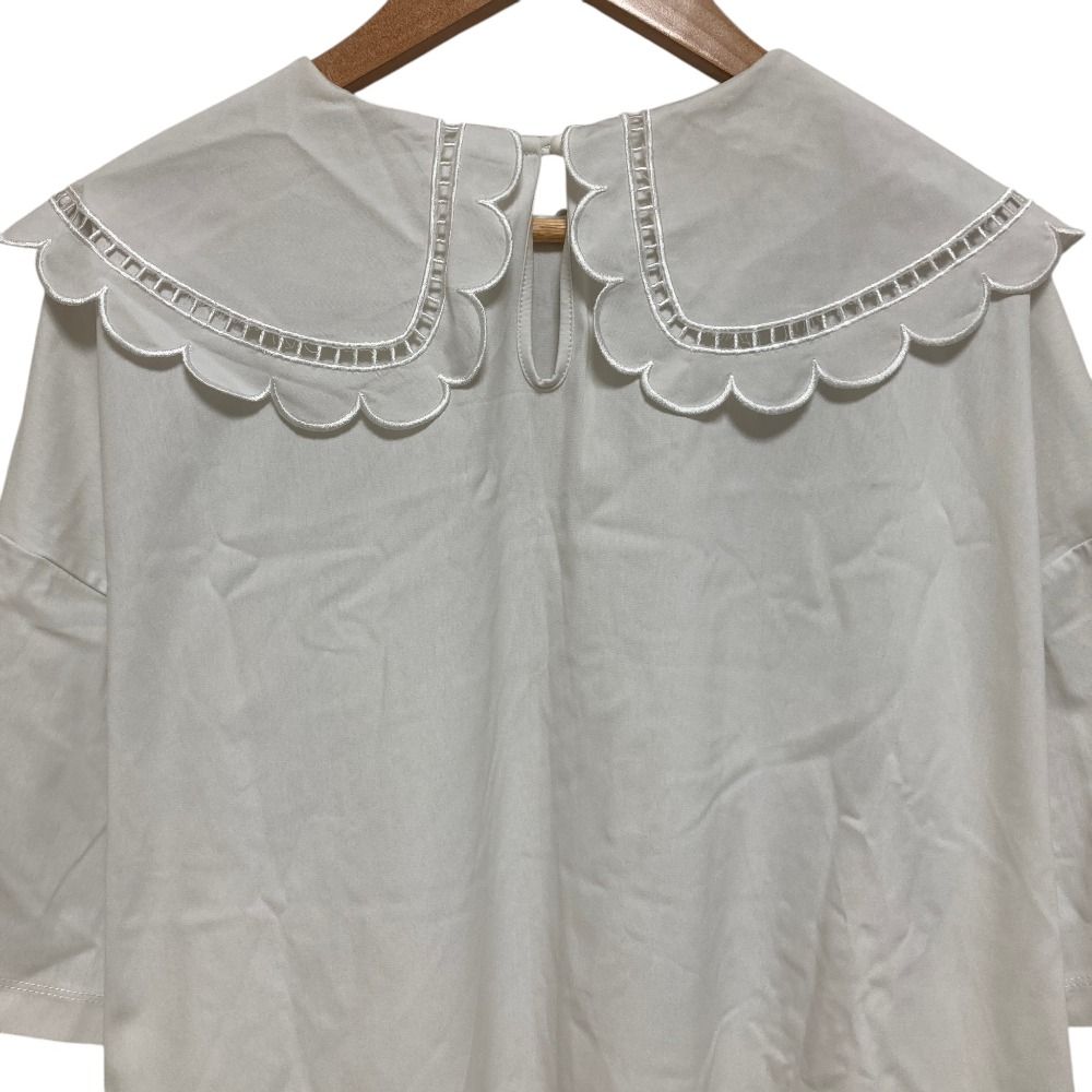 美品 yori ヨリ スカラップカラーカットソー サイズF ホワイト