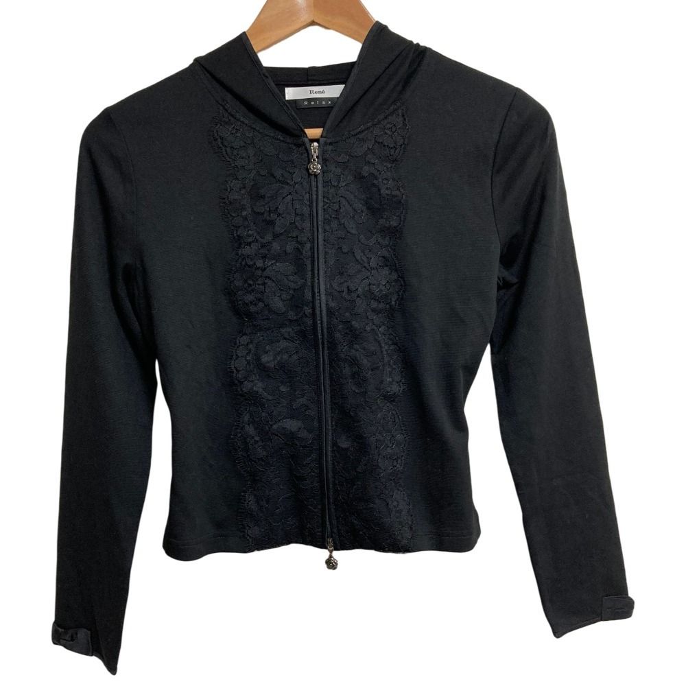 美品 Rene ルネ レース装飾 レーヨンニット ジップアップパーカー