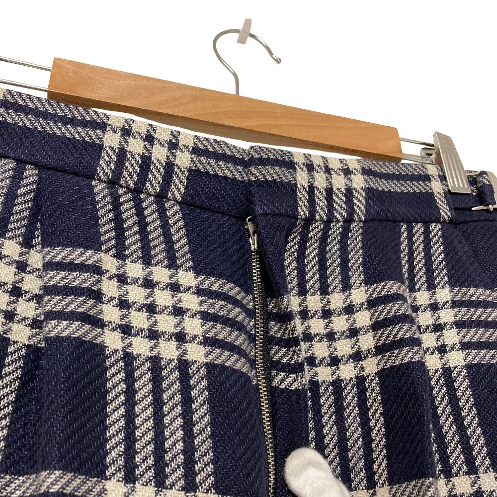 美品 DRAWER ドゥロワー コットンリネン チェック ワイドスラックス