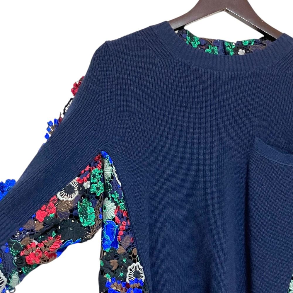 美品 Sacai サカイ フラワーレース ドッキング ニット 17-03499 サイズ