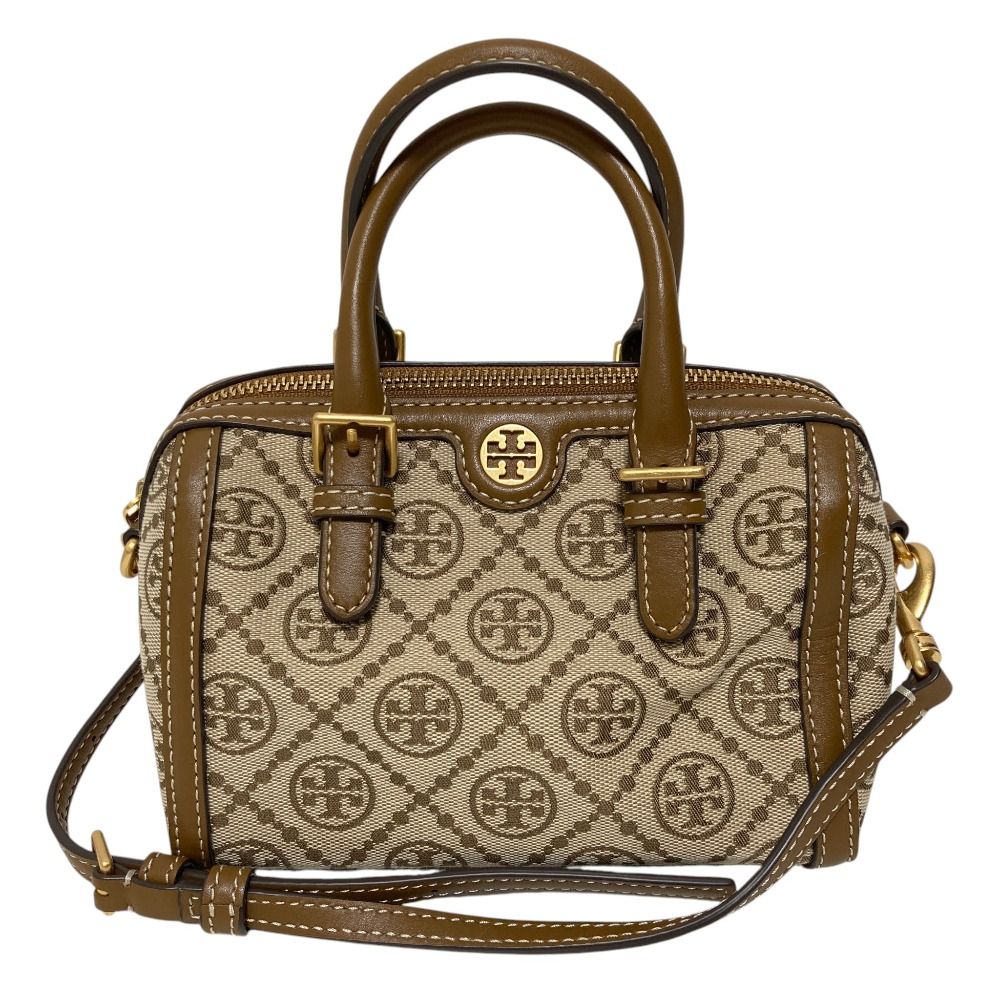 【美品】トリーバーチ　2way バッグ　モノグラム　ジャガード　ブラウン 良品 TORY BURCH トリーバーチ Tモノグラム ジャガード ミニ バレル
