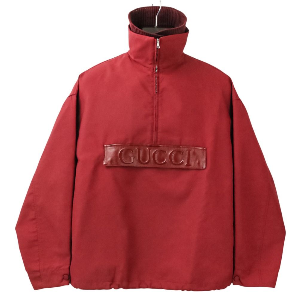良品 25SS GUCCI グッチ エンボスロゴ ナイロンギャバジン ハーフジップ アノラックジャケット 816904 サイズ40 ダークレッド  メンズ 古着 中古 USED 良品 25SS GUCCI グッチ エンボスロゴ ナイロンギャバジン ハーフ