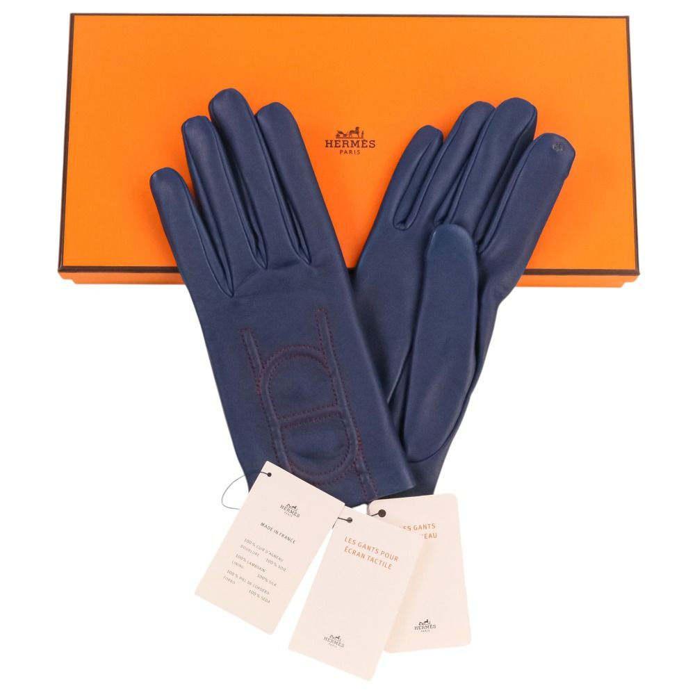 未使用 HERMES エルメス シェーヌダンクル ステッチ レザーグローブ