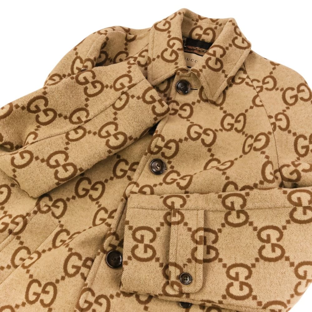 美品 GUCCI グッチ ジャンボ GG ウール ステンカラーコート 698708