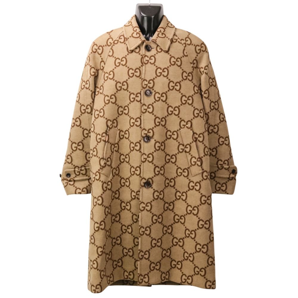 美品 GUCCI グッチ ジャンボ GG ウール ステンカラーコート 698708