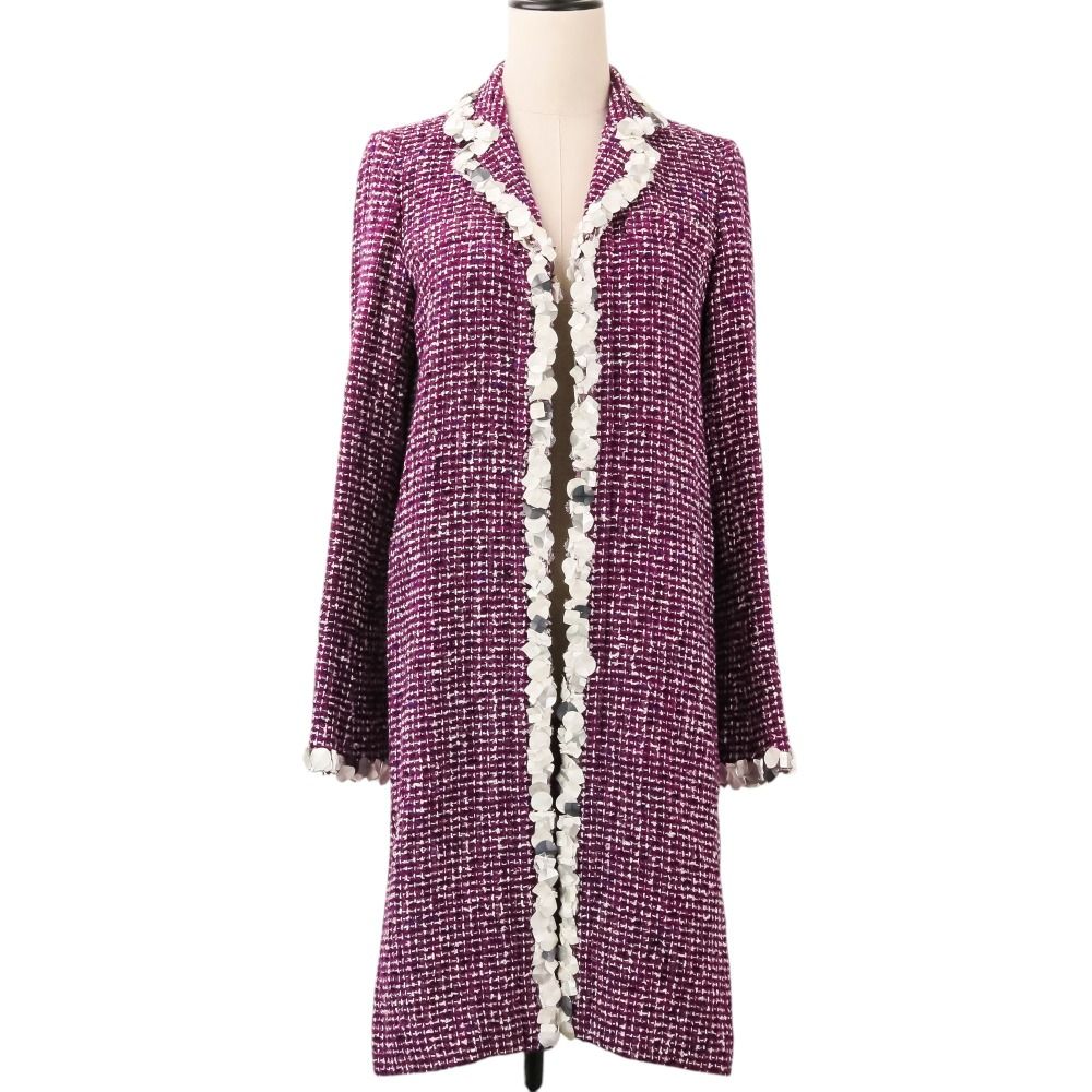 美品 09P CHANEL シャネル スパンコールトリム ツイードコート P35542