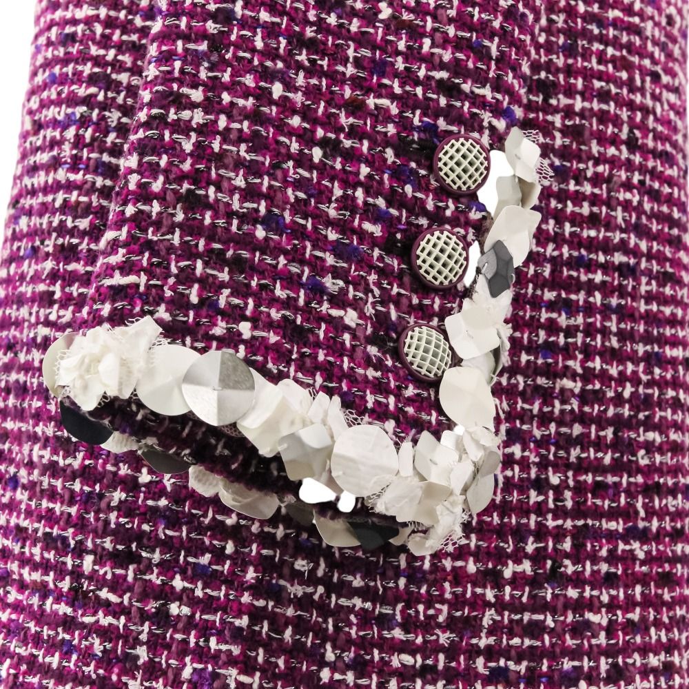 美品 09P CHANEL シャネル スパンコールトリム ツイードコート P35542