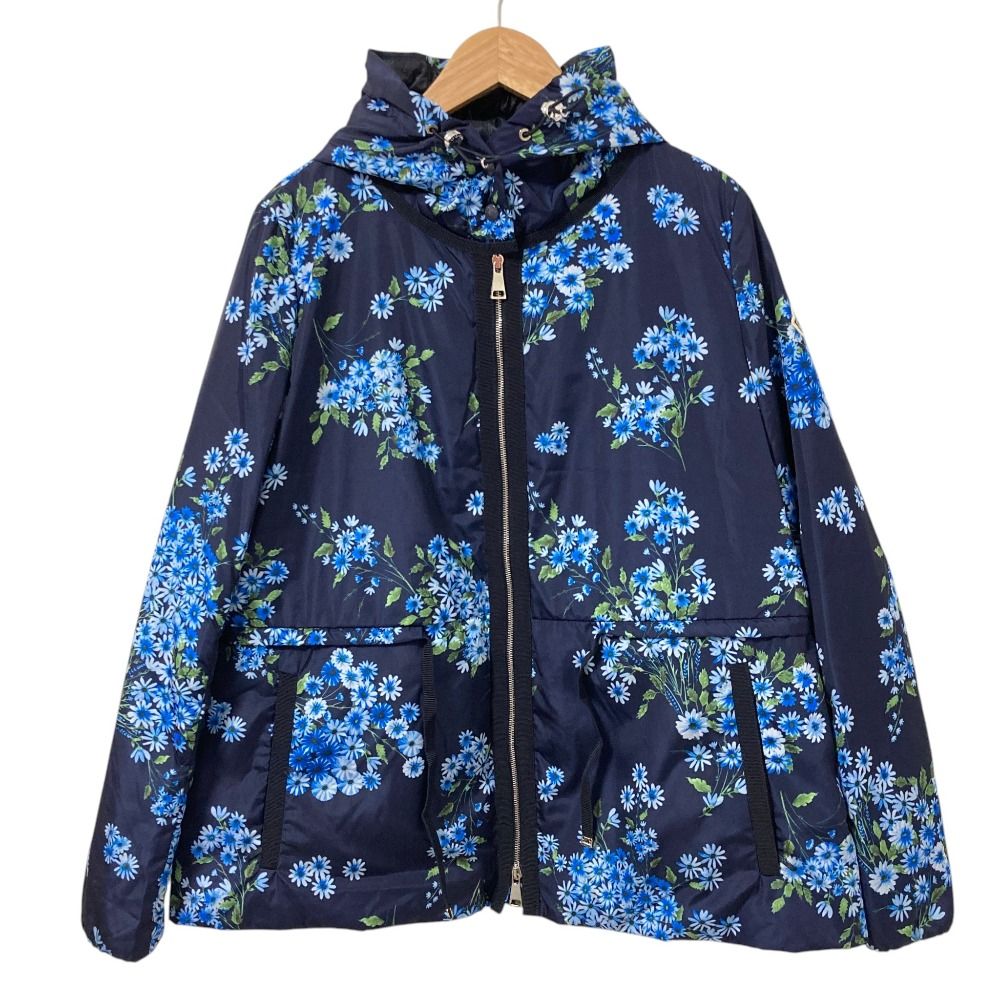 美品 MONCLER モンクレール RAIEF フラワープリント ダウンパーカー サイズ1 ネイビー レディース 古着 中古 USED