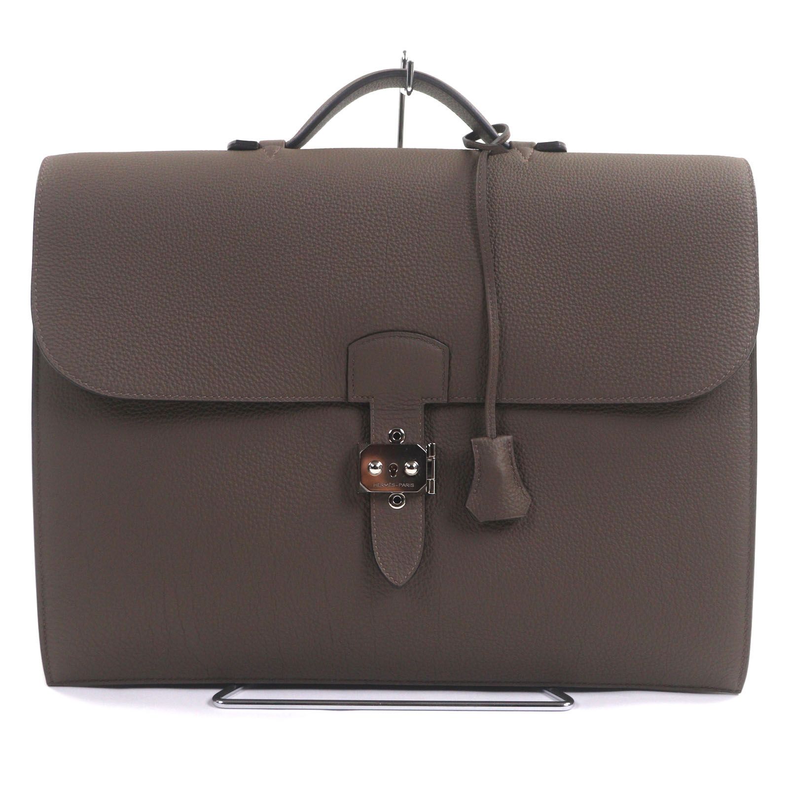 Unused item ▼ HERMES Hermes Sac Adepeche 38 Togo Leather Taupe Silver Hardware Briefcase with Storage Bag, Made in France, Men's