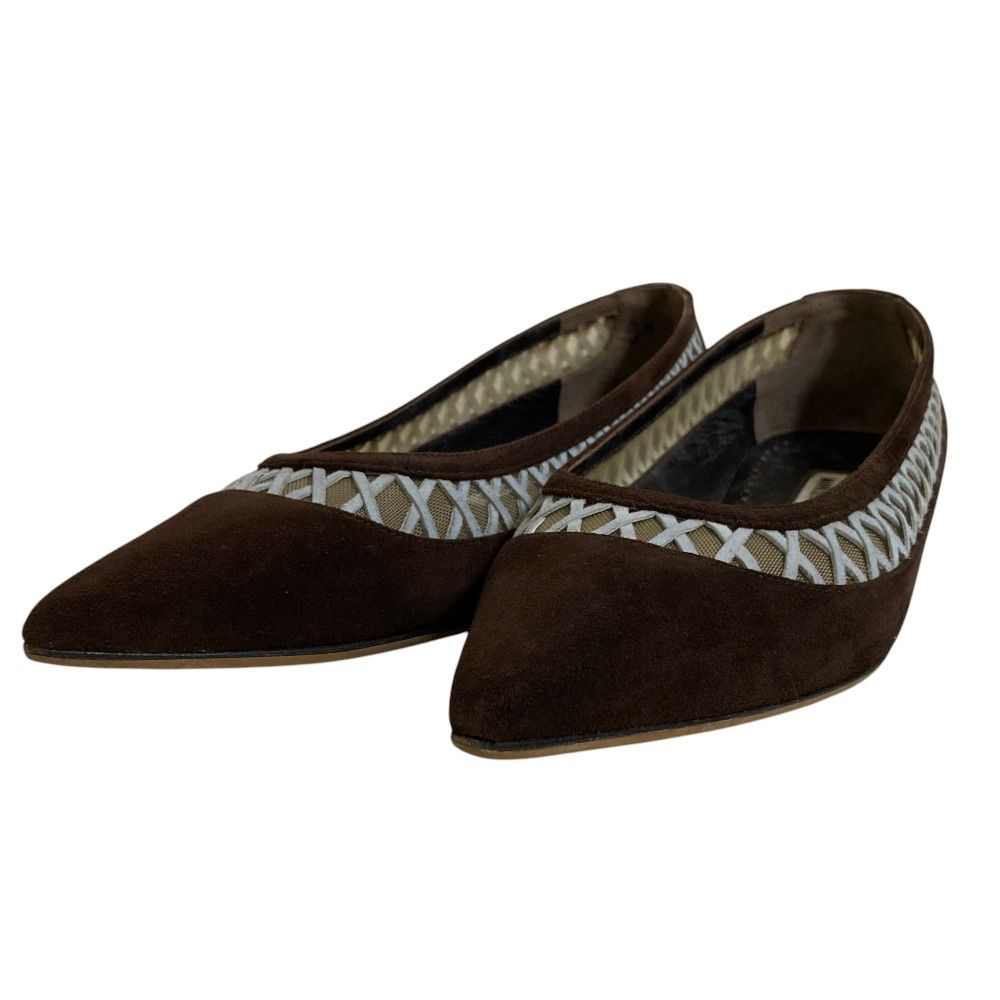 MANOLO BLAHNIK ブラウンフラットシューズ 38½ 美品 MANOLO BLAHNIK マノロブラニク スエード ポインテッドトゥ