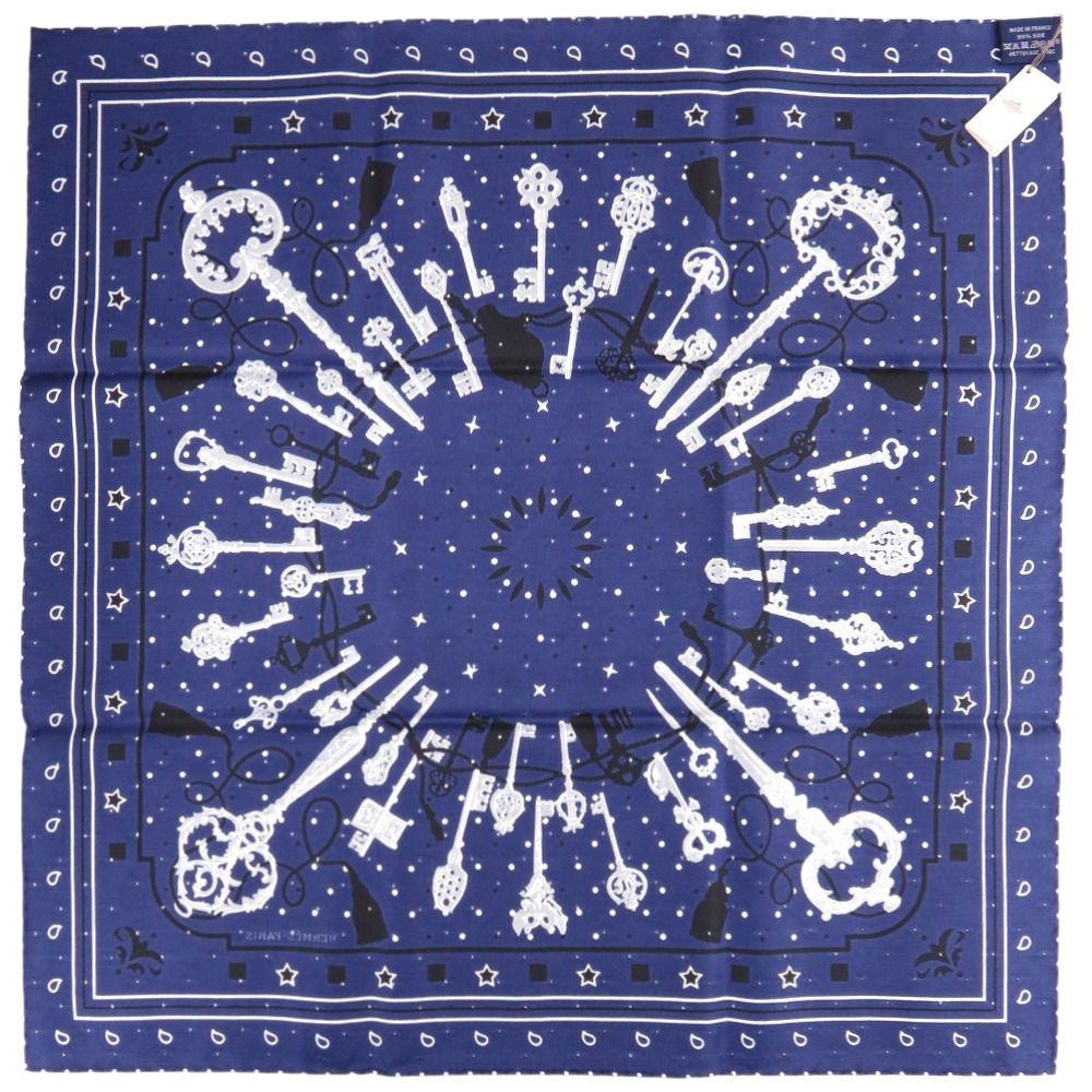 新品同様 エルメス カレ55 Les Cles Bandana レ クレ バンダナ シルク