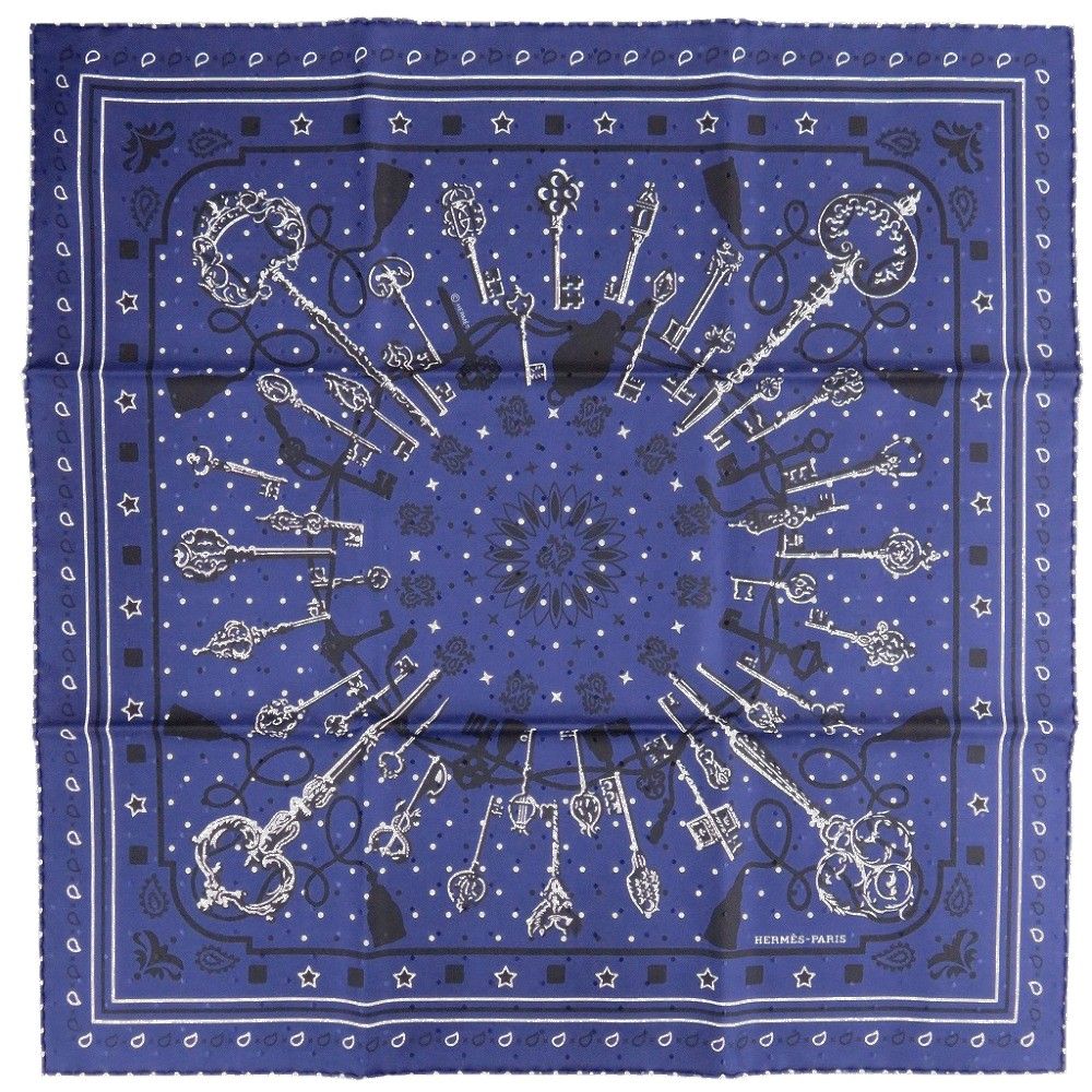新品同様 エルメス カレ55 Les Cles Bandana レ クレ バンダナ シルク