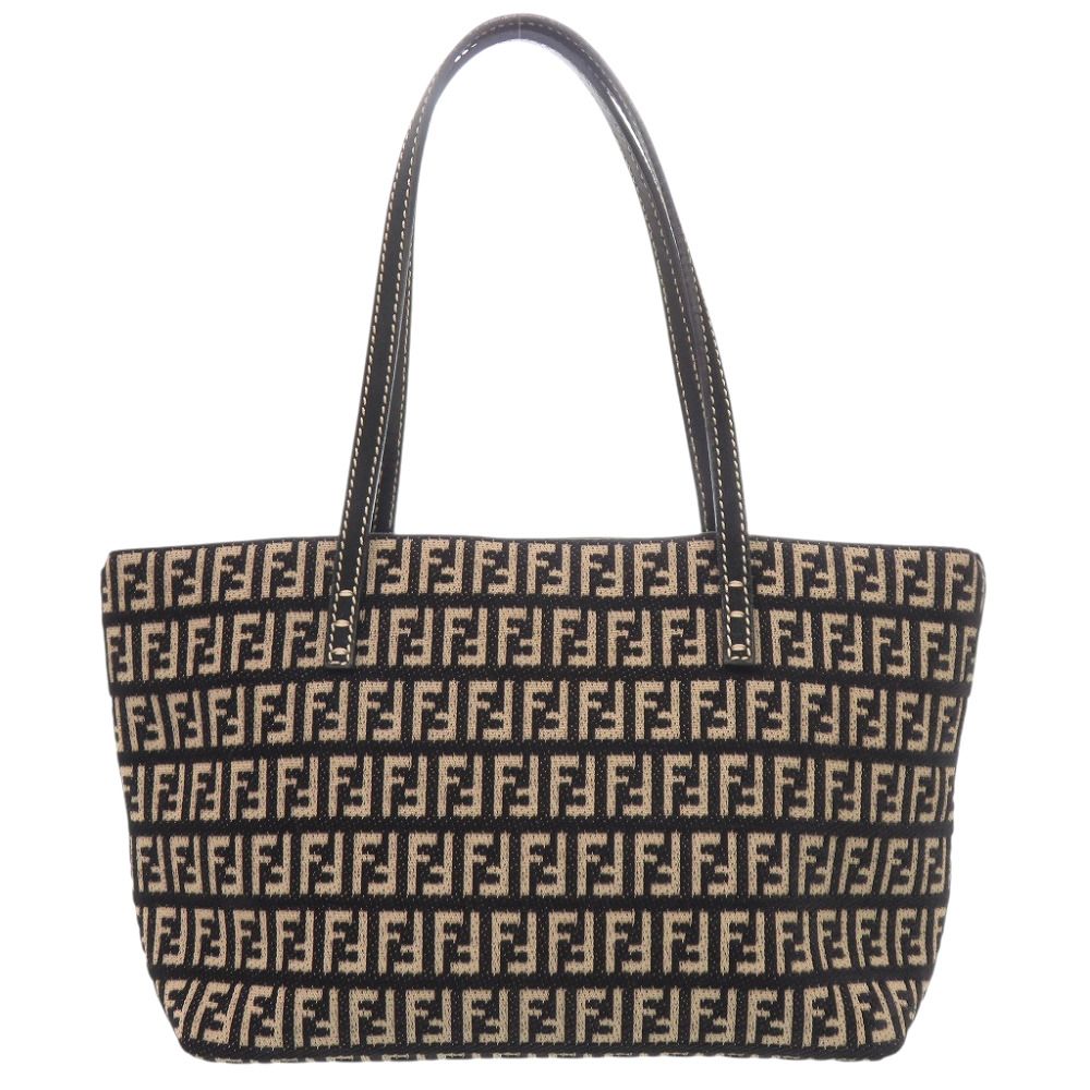 美品 フェンディ ズッカ柄 キャンバス ブラックハンドバッグ 黒 1175 FENDI