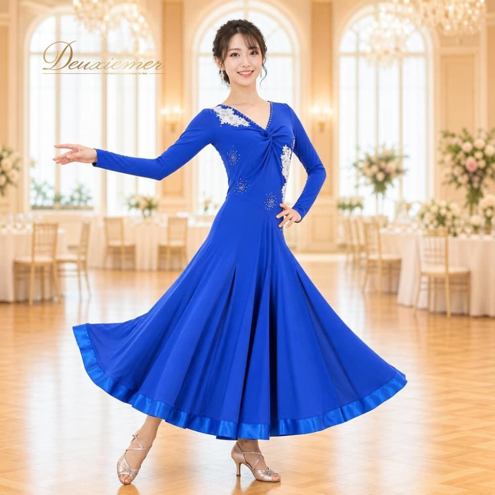 サンリーヌ　社交ダンス　衣装　ドレス 社交ダンス 衣装 Sanline サンリーヌ ドレス ワンピース ブルー系 花