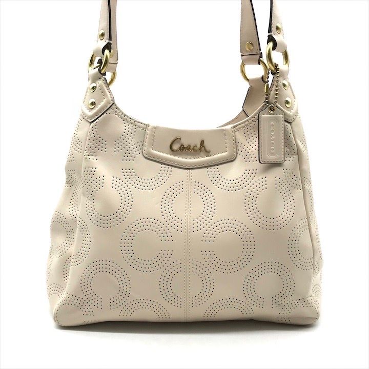 コーチ レザー COACH パンチング ロゴ ハンド ハンドバッグ 良品 