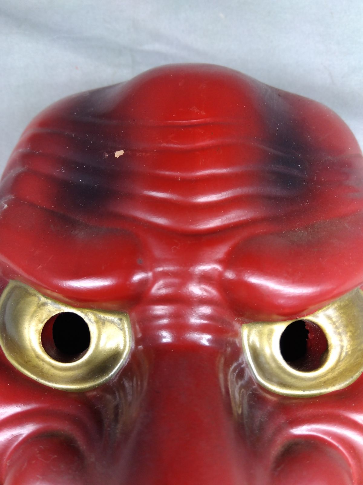 鬼面 赤鬼 お面 神楽面 飾り面 民芸品 魔除け 縁起物 壁掛け＃1393