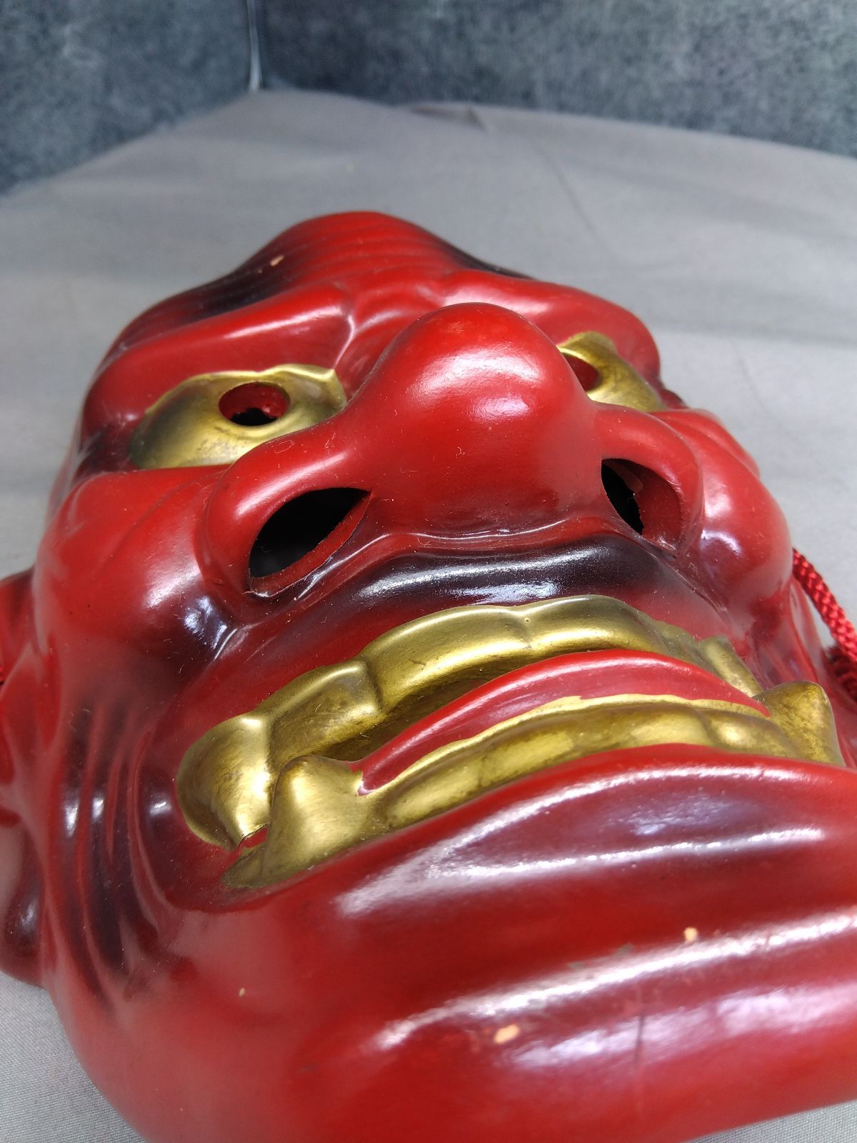 鬼面 赤鬼 お面 神楽面 飾り面 民芸品 魔除け 縁起物 壁掛け＃1393