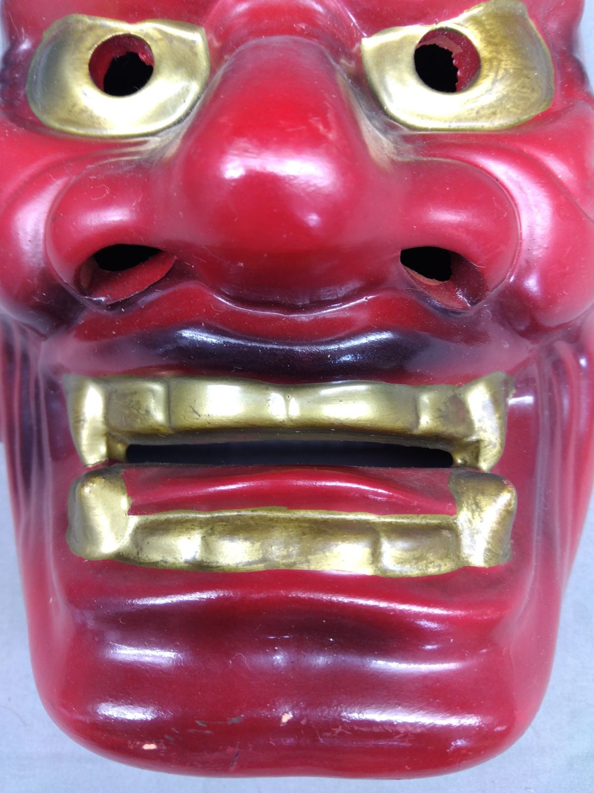 鬼面 赤鬼 お面 神楽面 飾り面 民芸品 魔除け 縁起物 壁掛け＃1393