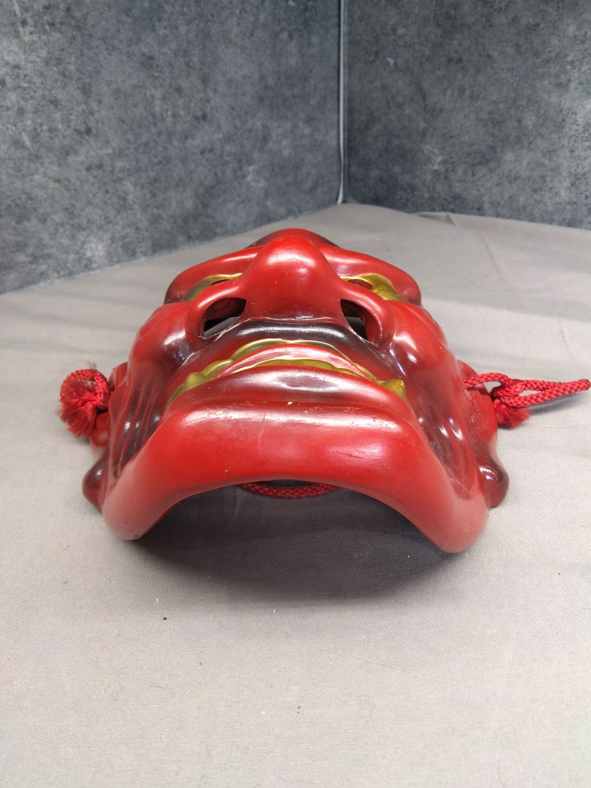 鬼面 赤鬼 お面 神楽面 飾り面 民芸品 魔除け 縁起物 壁掛け＃1393