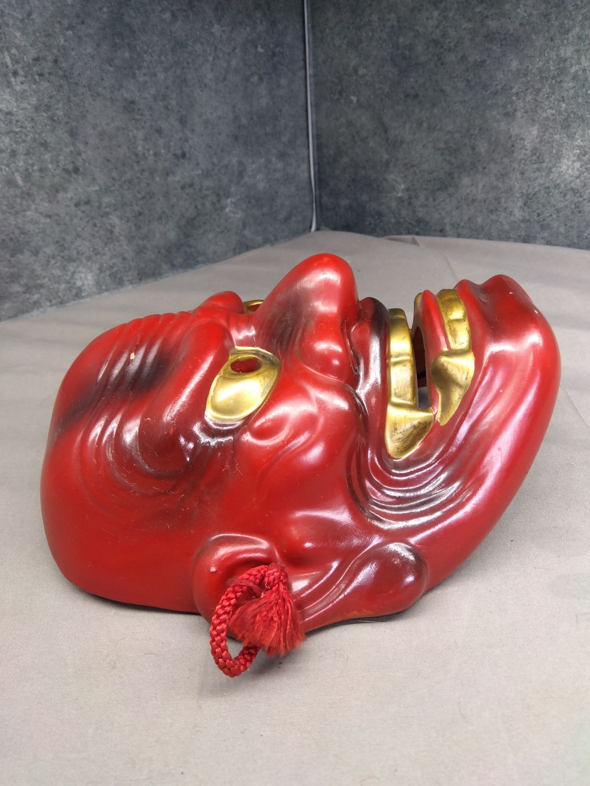 鬼面 赤鬼 お面 神楽面 飾り面 民芸品 魔除け 縁起物 壁掛け＃1393