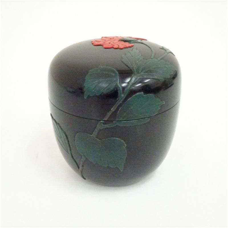 ハイビスカス蒔絵 中棗 茶道 茶道具 おしゃれ 茶器 なつめ 茶入 薄茶器