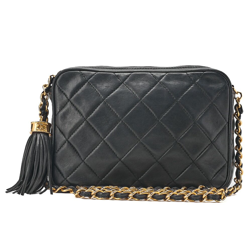 CHANEL シャネル 　ラムスキン　 マトラッセ 　フリンジ付き 　チェーンショルダー 黒（ゴールド金具）レディースバッグ ハイブランド【中古】【送料無料】 115,000円