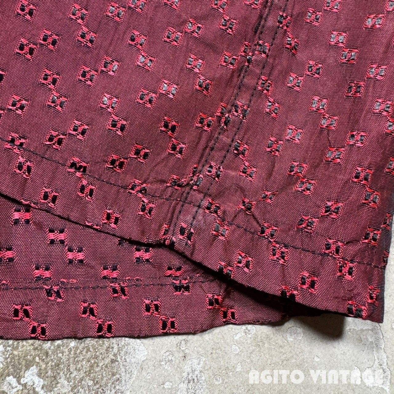 50's~ NATIONAL L/S オープンカラーシャツ 織柄 ポリエステル？ 化繊
