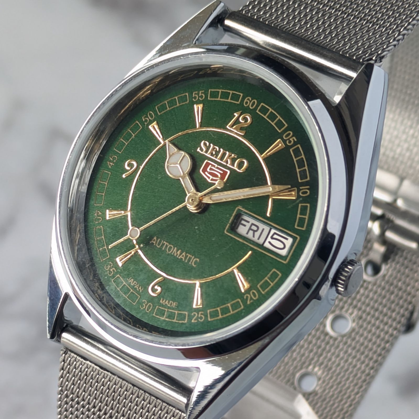 稼働品 SEIKO セイコー5 自動巻き 80s ヴィンテージ ダークグリーン