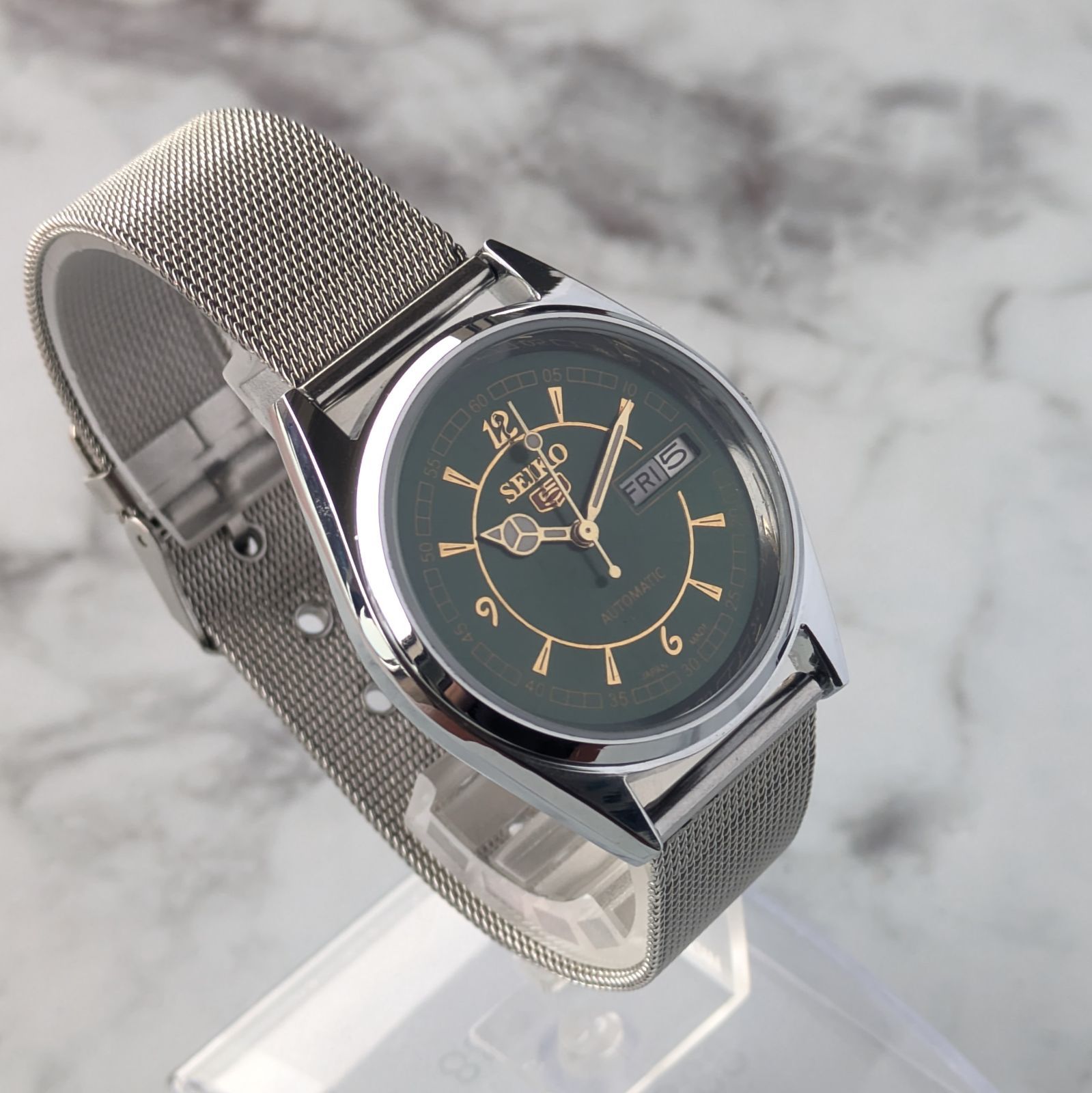 稼働品 SEIKO セイコー5 自動巻き 80s ヴィンテージ ダークグリーン