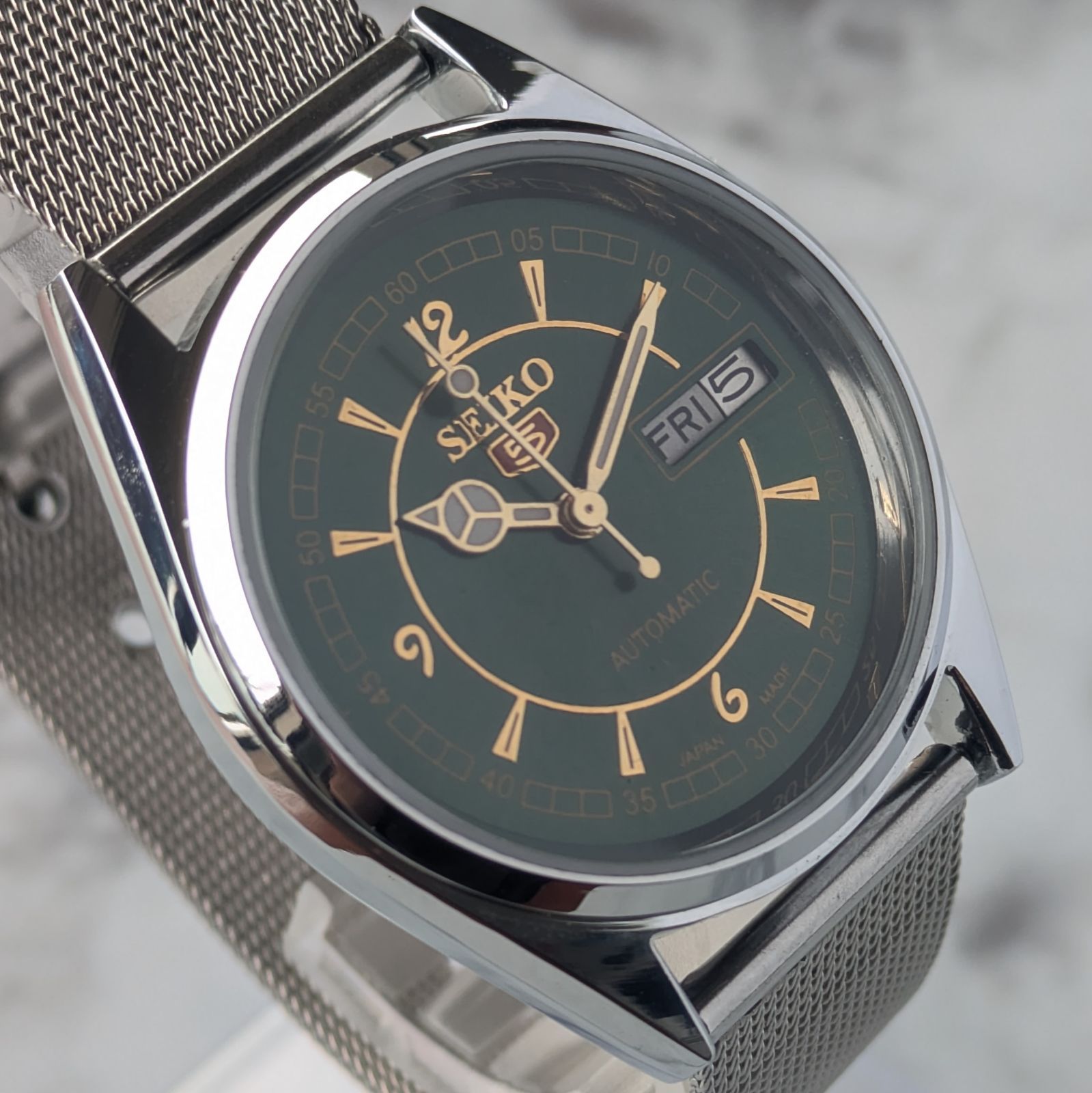 稼働品 SEIKO セイコー5 自動巻き 80s ヴィンテージ ダークグリーン